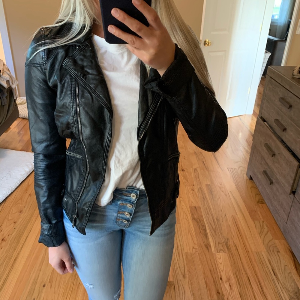 Faux leather moto jacket